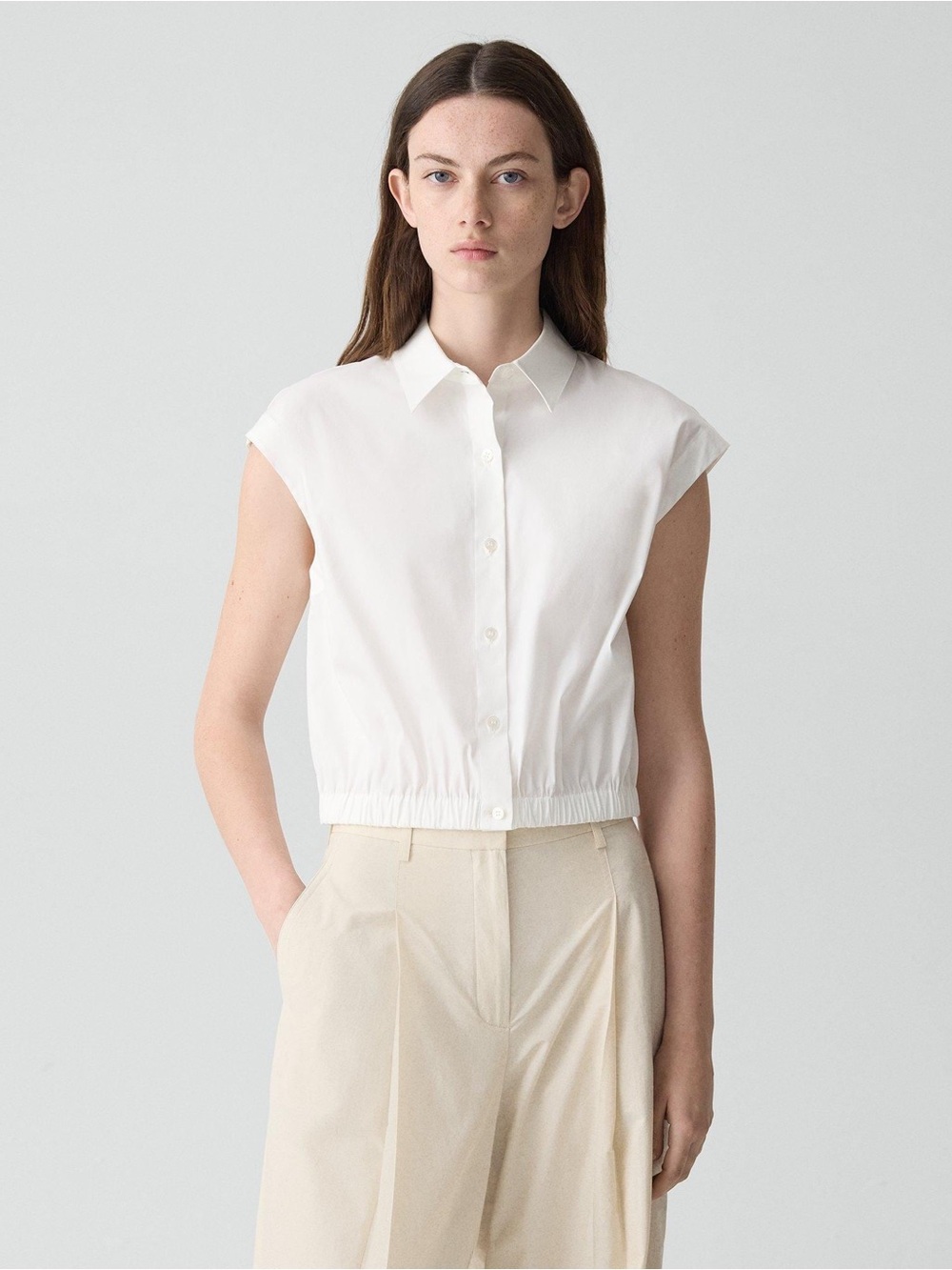 COS White Sleeveless Cropped Button-Up Top size 6